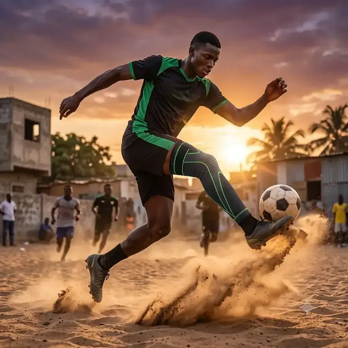 Joueur de football avec la genouillère
