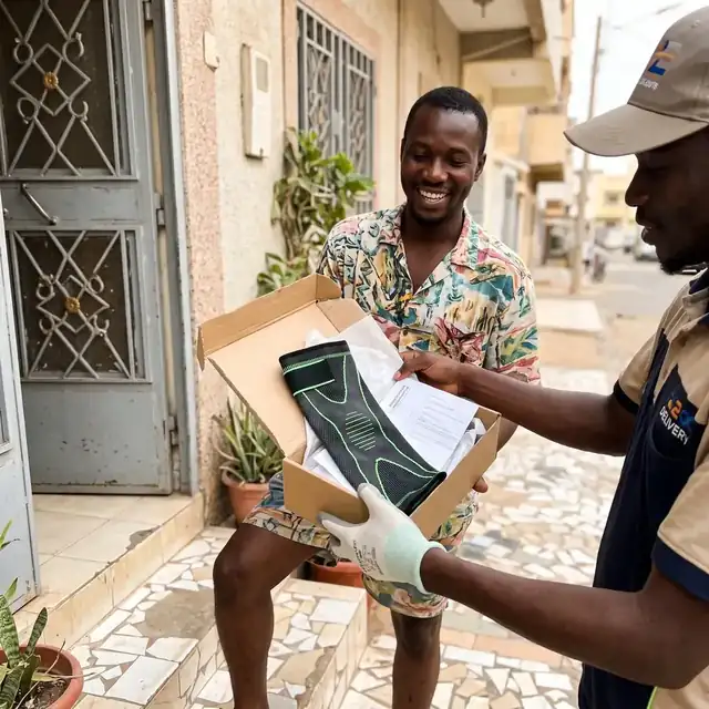 Livreur qui remet le colis, paiement à la livraison